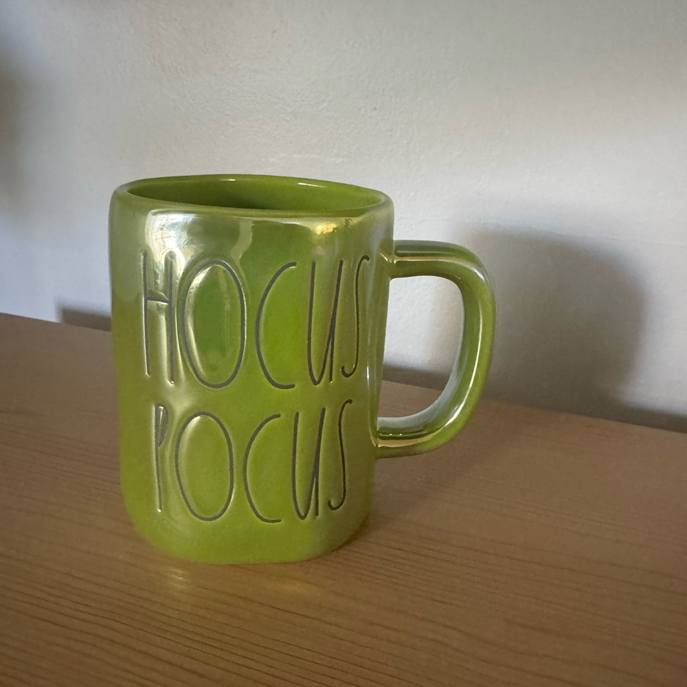 RAE DUNN Iridescent Green Ceramic Mug with Hocus Pocus